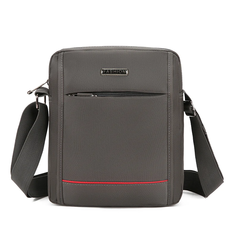 Одноцветная нейлоновая мужская деловая сумка на плечо красная Декоративная полоса гладкая молния сумка-мессенджер - Цвет: Gray1