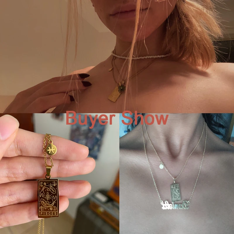 Zodiac Necklace For Women Vintage Gold Stainless Steel Aquarius Pisces Leo Constellation Chain Choker Necklace Goth Jewelry Gift