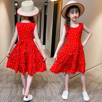 

Dresses for Girls Summer New Fashion Children Teenager Strawberry Patterned Chiffon Dress Princess Elegant Dress with Strawberry
