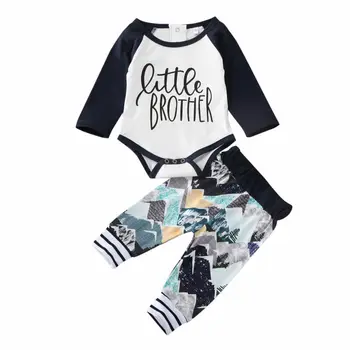 

Big Little Brothers Matching Outfits Toddler Baby Boys Long Sleeve Romper Tops T-Shirt Irregular Print Pattern Pants Clothes Set