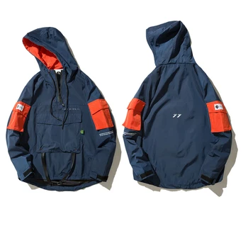 

Front Pocket Pullover Jackets Men 2020 Autumn Half Zipper Hoodie Jacket Male Hip Hop Casual Windbreaker Coat Streetwear