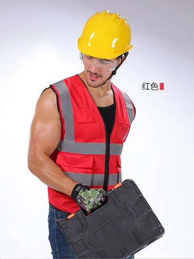 Red Reflective strip vest for construction traffic bike overalls safety vest, high visibility reflective vest - Цвет: Red