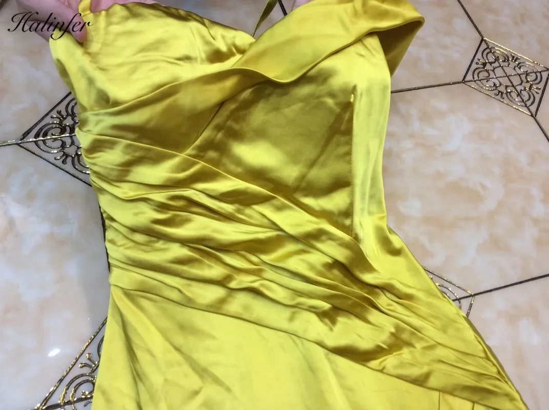 Халинфер Элегантное Длинное Платье Высокое качество желтый Bodycon макси знаменитостей свадебное коктейльное платье vestidos Прямая