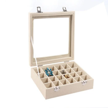 

Beautiful Cover Glass Wool Cloth 24 Grid Storage Tray Small Jewelry Box Nail Storage Box Put Ring Box Earrings Box