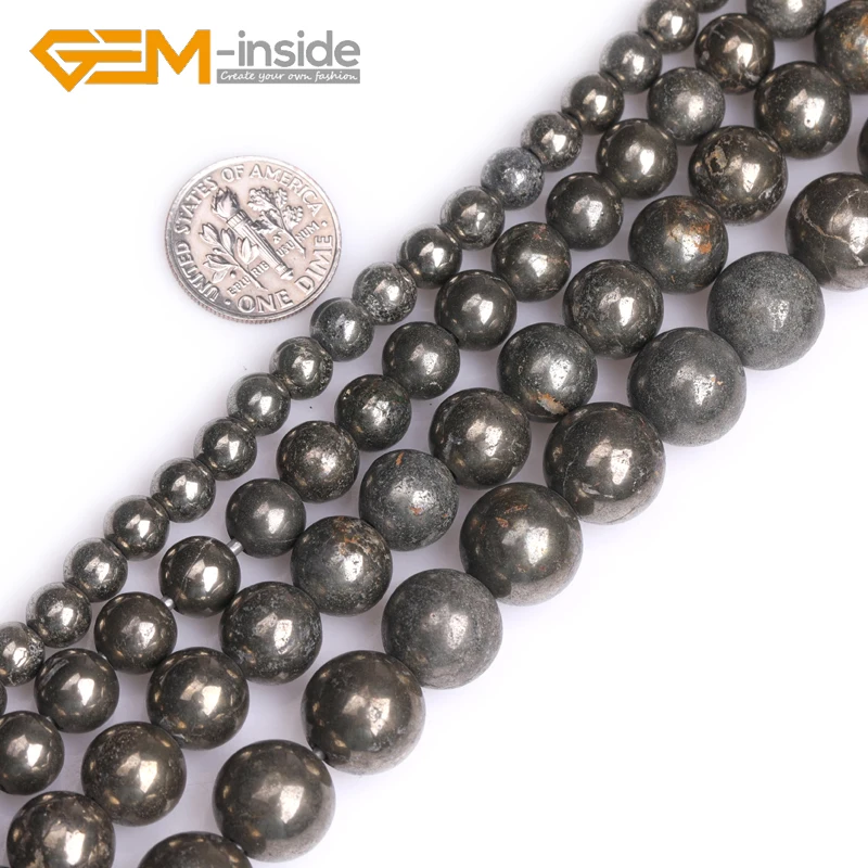 

Natural Gray Pyrite Stone Round Shape Loose Beads Big Hole Beads for Jewelry Making DIY 15" Strand 6mm-12mm Wholesale New