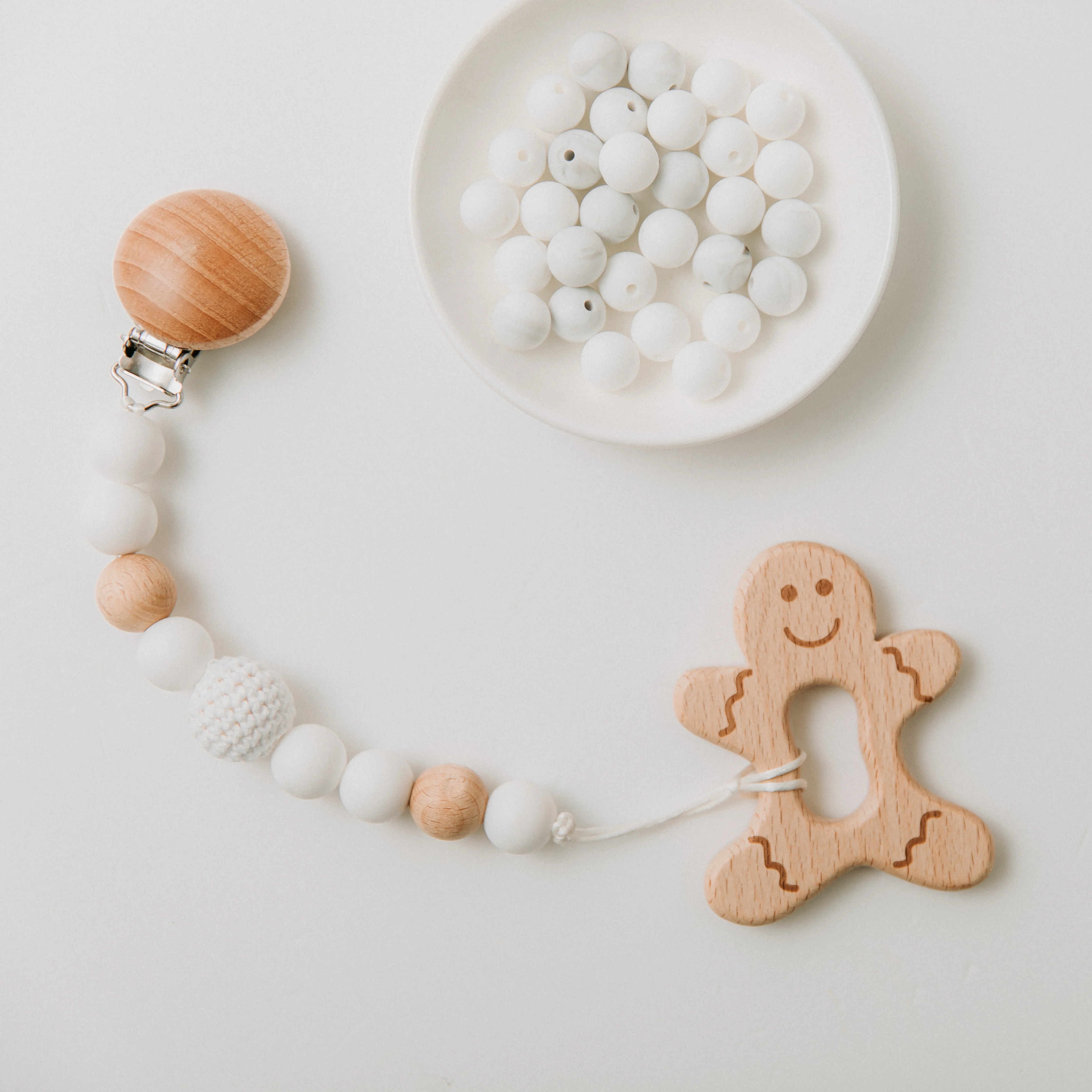 

Деревянная цепочка-держатель для соски, в виде животных, бусина с зажимом