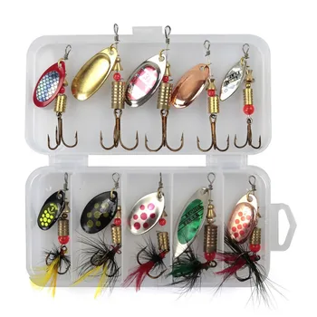 

10Pcs/set Metal Fishing Lures Hook Spinner with Box Bait Fishing Tackle Rotating Metal Sequins for Fishing Trout/Salmon/Pike