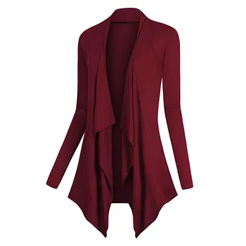 

2019 Autumn Winter Women Solid Drape Front Open Irregular Casual Cardigan Thin Coat Plus Size Tops Outcoats