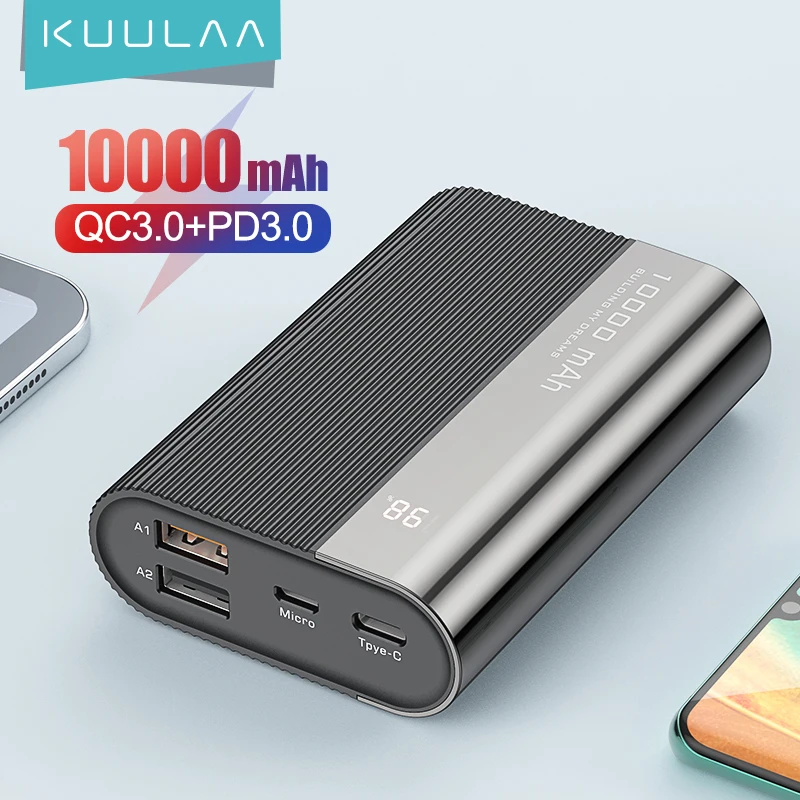 Внешний аккумулятор KUULAA ёмкость 10000мАч порты USB поддержка быстрой зарядки PD 3.0 и