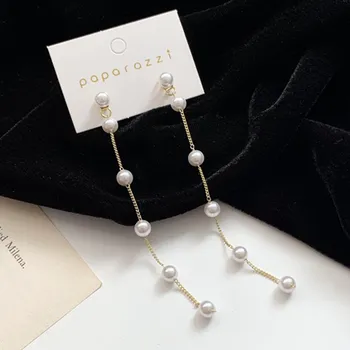 

Dangle Earrings for Women Temperament Simple Long Tassel Imitation Pearl Earrings Female Valentine's Day Gift oorbellen