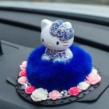 

Lucky Cat Perfume Holder Rhinestone Helloo Kitty Miniature Figurines Pink Car Accessories Air Freshener Jar Home Accessories