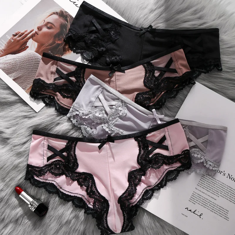 

2019 Sexy Lace Breathable Lady's Low-waist Empting Pretty Briefs Cotton Low Waist Cute Women Lace Women Lingerie Underwear Top