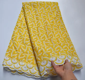 

African 100% Cotton Yellow Lace Fabric Latest Swiss Voile Lace In Switzerland With Stones For Men Women Dress Party TV4-85