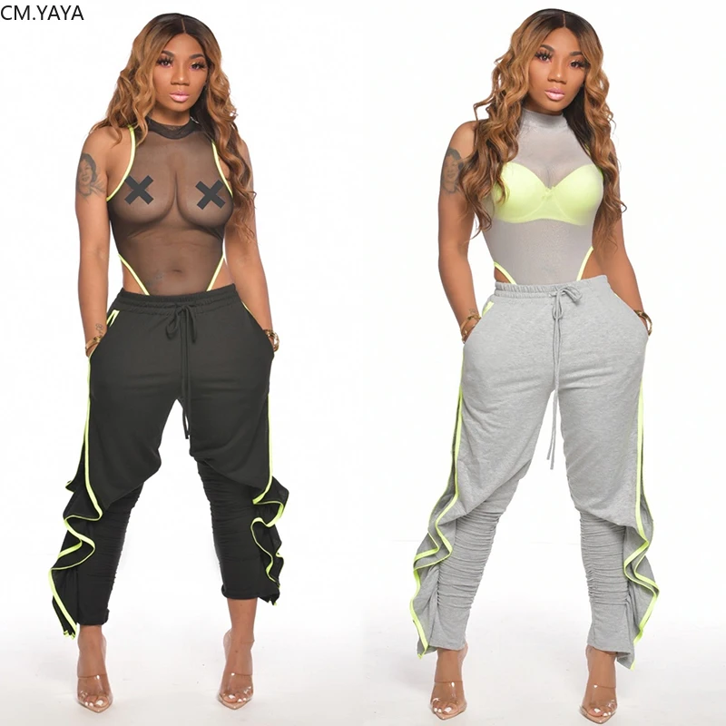 Women Two Pieces Sets Tracksuits Mesh 