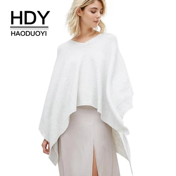 

HDY Haoduoyi Fashion Commute Simple Casual Solid Color Elegant Cape Tops Large Cuffs Curved Cover Ladies Slip Knit Sweater