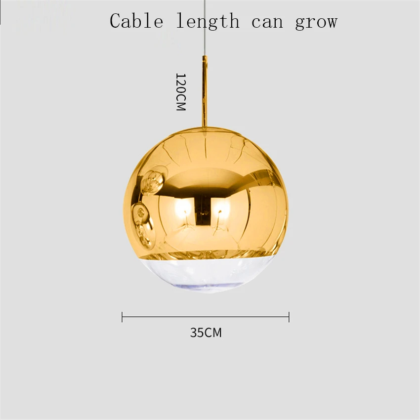 Скандинавский Серебряный Золотой медный абажур, светильник, стеклянный шар, подвесной светильник, круглый светодиодный подвесной светильник, светильник для кухни - Цвет корпуса: Gold 35CM