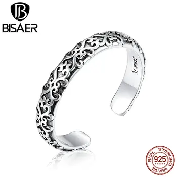 

BISAER Classical Pattern Open Rings 925 Sterling Silver Adjustable Openwork Flower Rings For Women Fashion S925 Jewelry GXR657