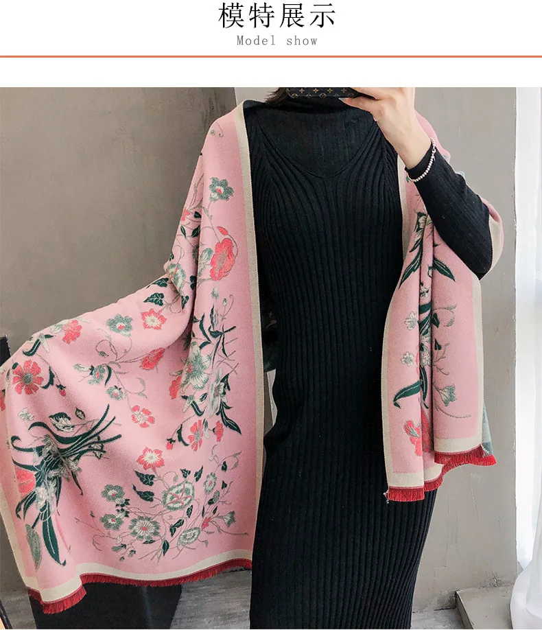 Brand New Arrival Adult Hijab Winter New Cashmere Scarf Flowe Thick Shawl And Women Warm Bandana Scarves Cachecol Pashmina