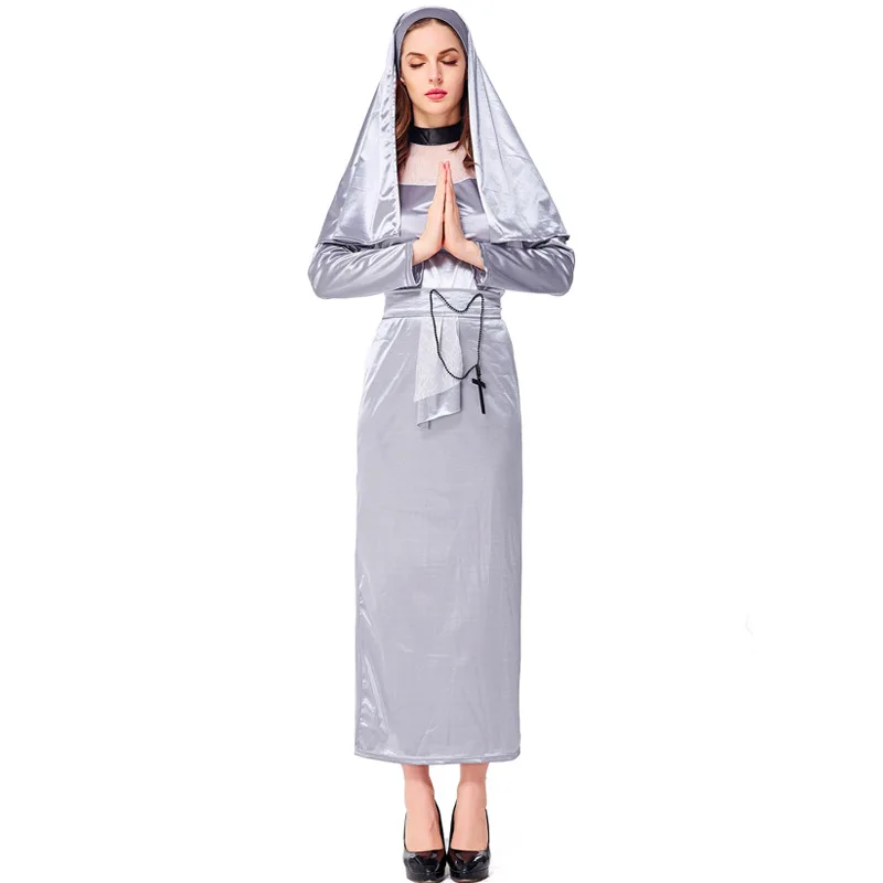 

Women's Horror Scary Gothic Nun Costume Cosplay Easter Halloween Purim Carnival Party Fancy Dress