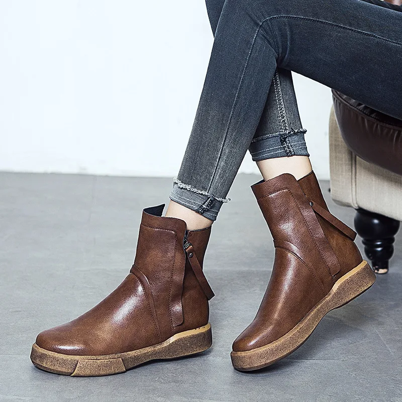 

Boots Women's 2019 Flat Retro Autumn And Winter Cotton Boots British Style New Style Short Boots plus Velvet Martin Boots Semi-h