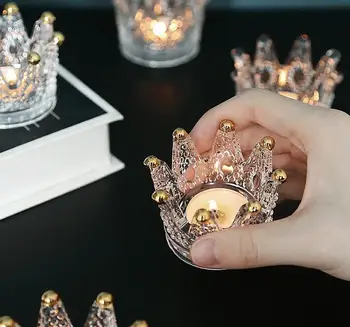 

Crown candle holder wedding candlestick fine transparent crystal glass candlestick dining home decor
