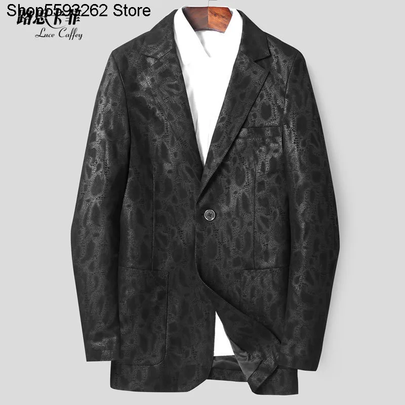 

Leather Coat Male Sheep Leather Suit Lapel Chao Printing Men Suit Slim Fit Autumn Jacket Single Coat