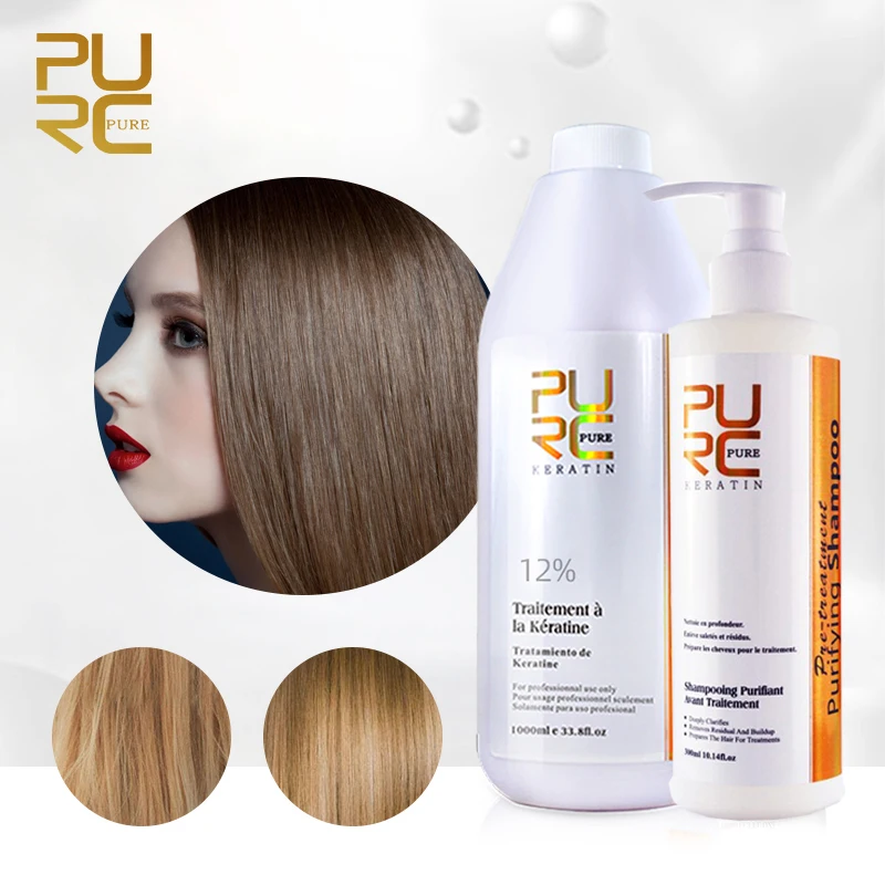 PURC 1000ML Brazilian Chocolate Keratin Hair Treatment 12% Formaldehyde and 300ml Purifying Shampoo Set Care | Красота и здоровье