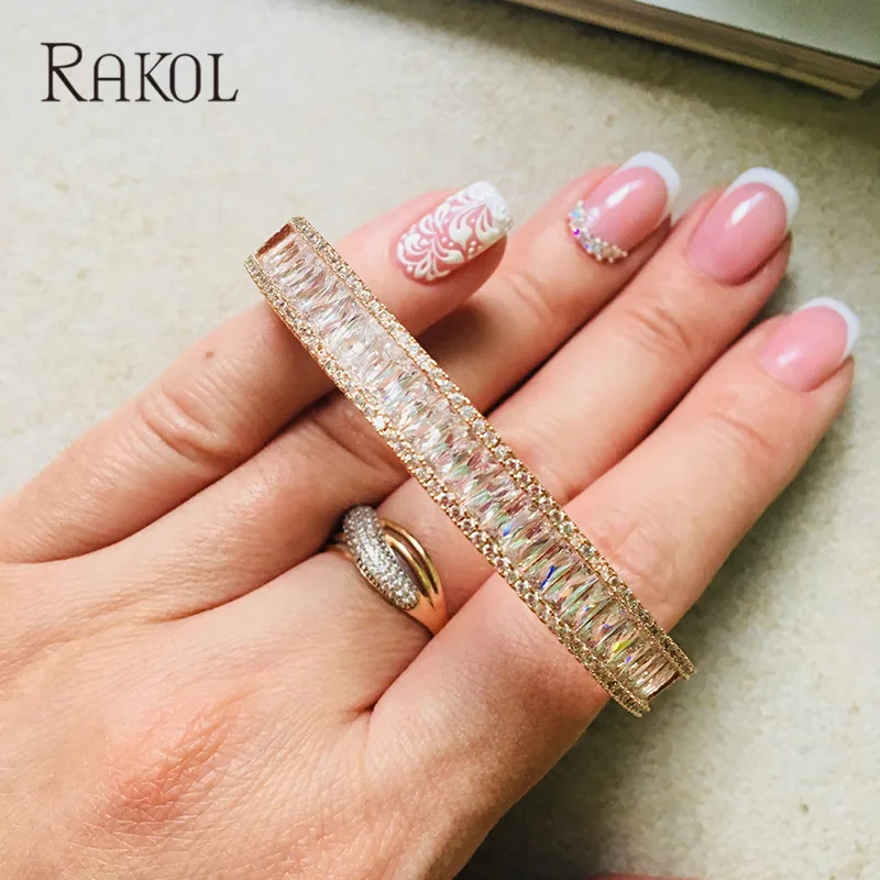 RAKOL Роскошные милые кубические циркониевые хрустальные свадебные золотые цвета