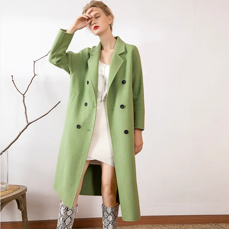 Abrigo de lana para mujer, abrigo de Cachemira de doble cara, color verde  manzana, a la moda, de talla grande, para otoño, 2019|Lana y mezclas| -  AliExpress