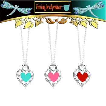 

1:1 925 sterling silver classic exquisite heart-shaped epoxy necklace, European and American style Valentine's Day jewelry gift