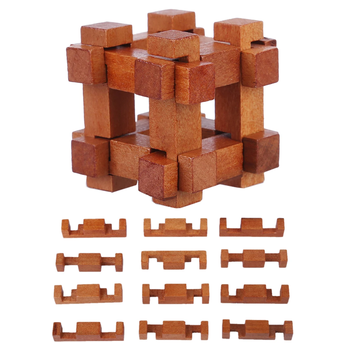Hot 6Pcs Beech Kong Ming Lock Puzzle Luban Lock Set Brain Teaser Toy Children Adults Interactive Game Reliever Educational Toys