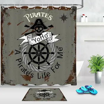 

Pirate Captain Skull Rudder Fabric Shower Curtain Set Bathroom Decor Uniqued