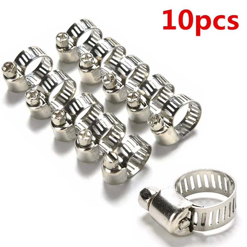 10pcs Stainless Steel Drive Hose Clamp Tri Clamp Adjustable Fuel Line Pipe Worm Gear Clip Clamp Tube Fasterner 8mm Spring Clip
