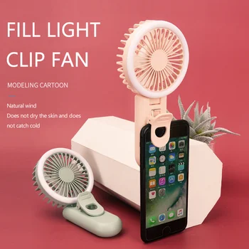 

Fan Cooler Foldable Fill Light Night Light Phone Clip Usb Chargeable Built-in Battery Mini 3 Gears Desktop Rechargeable Portable