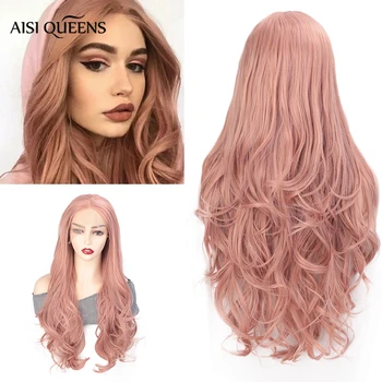 

AISI QUEENS Synthetic Lace Front Wig Natural Long Wavy Pink Princess Free Parts for Black White Women Cosplay Wig