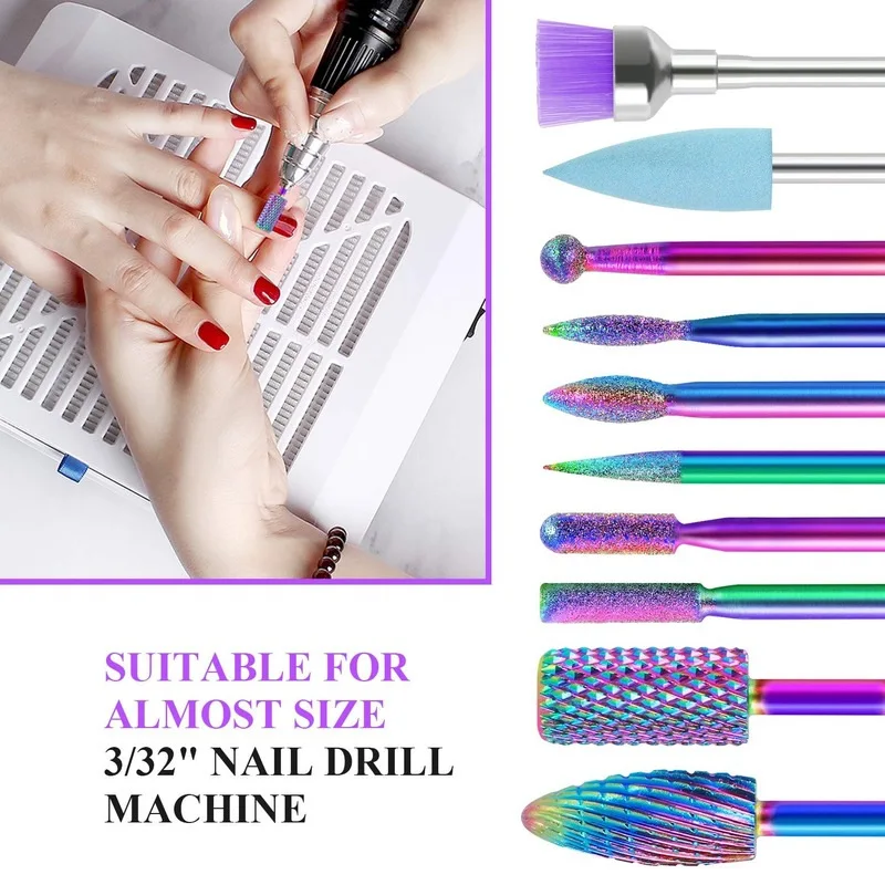 

10Pc Tungsten Carbide Nail Bits For Acrylic Gel Nails Polishing Removing 3/32 inch Bits For Nail Drill Machine Manicure Pedicure