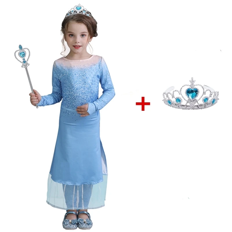Платье принцессы Эльзы для девочек, маскарадный костюм Анны и Эльзы 2 зимнее длинное платье с длинными рукавами праздничная одежда на Хэллоуин для детей 6, 8, 10 лет - Цвет: Set 4-5