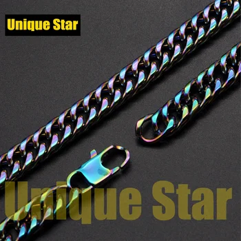 

2pcs/lot 12mm 100% Stainless Steel Hip Hop Jewelry Necklace for Men Wholesale Rainbow Miami Cuban Link Chain Dropshipping