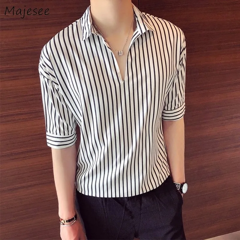 Shirts Men Summer 5 Quarter Sleeve Comfortable High Quality Mens Daily Leisure Loose Simple All Match Striped Shirt Fashion Chic Shirts Men Summer 5 Quarter Sleeve Comfortable High Quality Mens Daily Leisure Loose Simple All Match Striped Shirt Fashion Chic