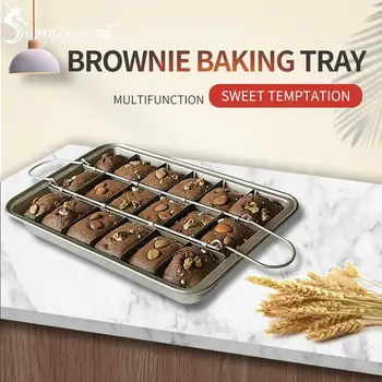 

Sowoll Non Stick Brownie Pans With Dividers 18-Lattice Brownie Baking Tray High Carbon Steel Bakeware For Oven Baking 12*8 Inch
