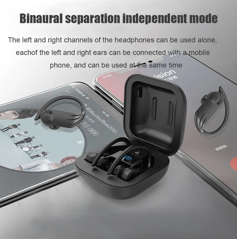 Спортивные Bluetooth наушники стабильные ушные крючки умные беспроводные наушники TWS Ture стерео светодиодный дисплей для вождения бега PK B10 Q62 B1