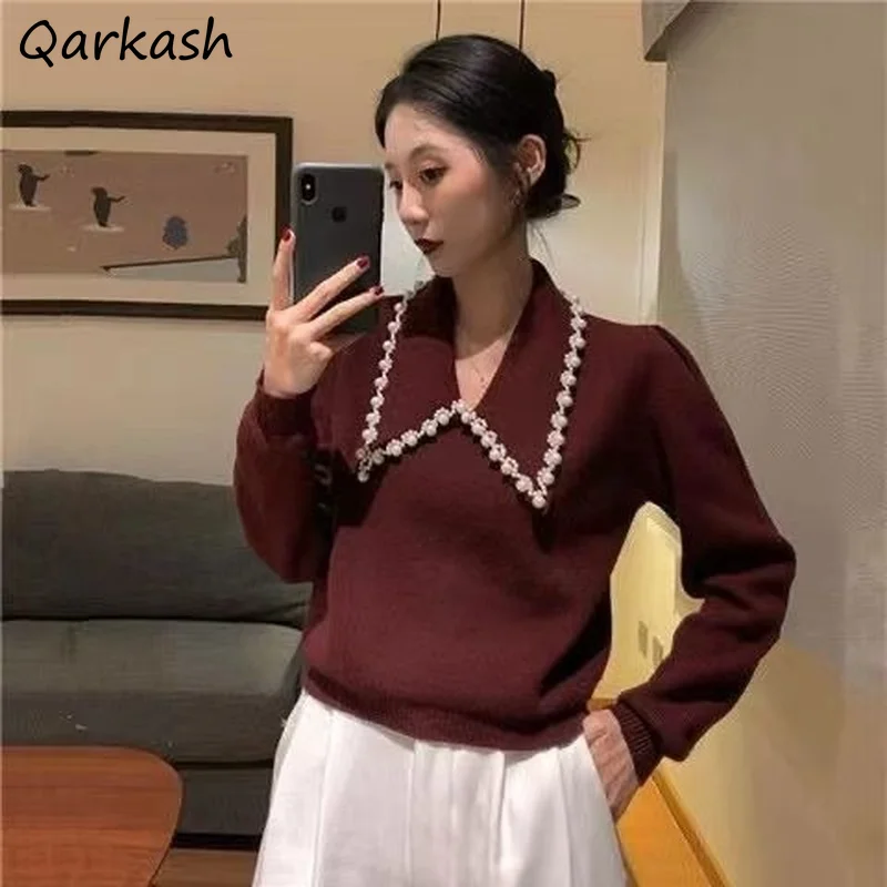 

Pullovers Women Sweater Design Elegant French Style Romantic Simple Stylish Vintage Tender Cropped Fit Cozy Newest Female Autumn