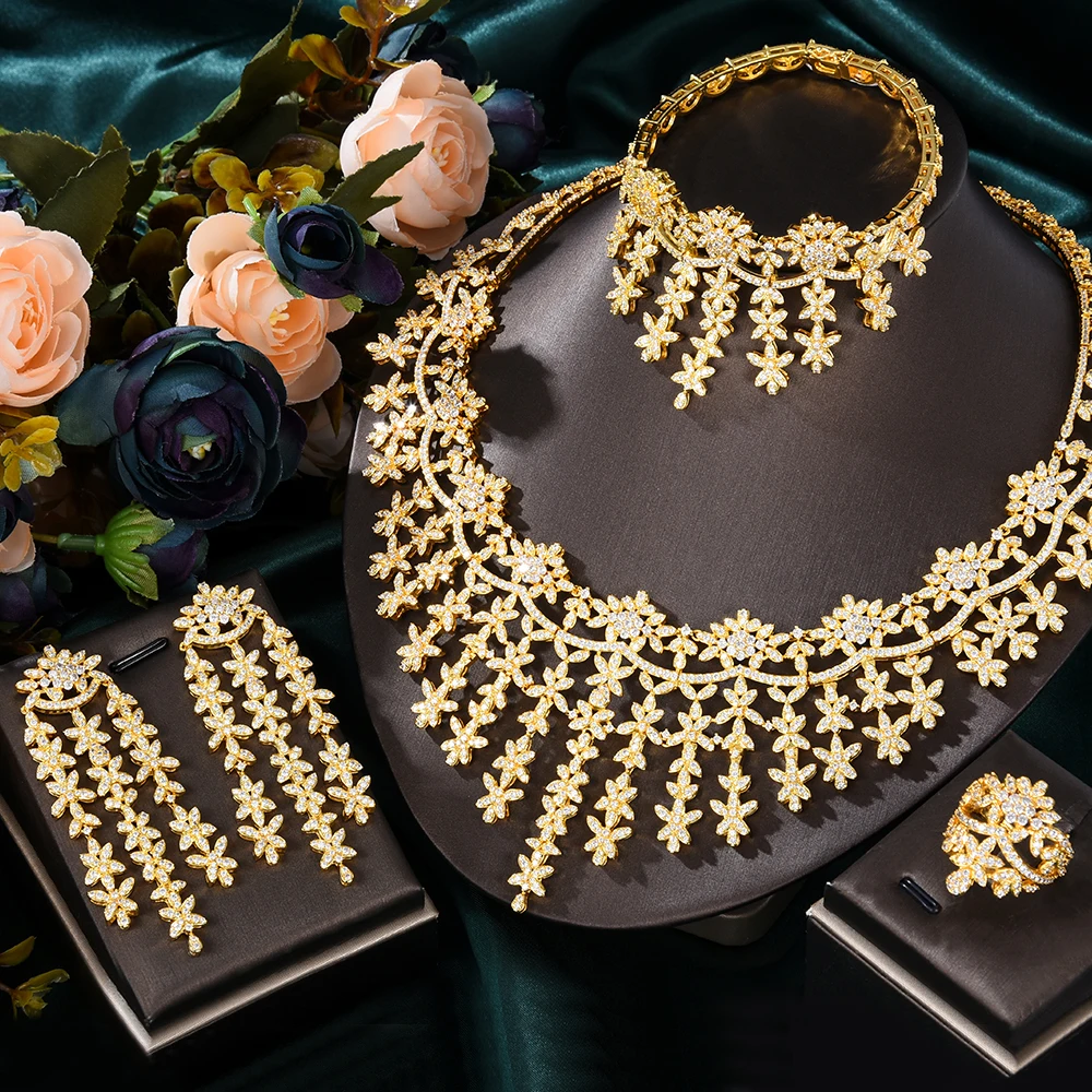 

missvikki New Luxury Flexible Feather Jewelry Set Earrings Necklace Bangle Ring 4 PCS Women Wedding Jewelry 2021 Trendy HOT