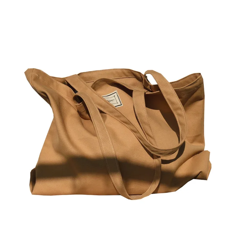solid brown Женская хлопковая Холщовая Сумка через плечо, женская сумка, Повседневная сумка, сумка-тоут в полоску, Женская Эко сумка, сумки-мессенджеры, женская сумка для покупок - Цвет: solid brown