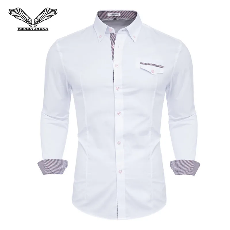 Fashion Men's Shirts Long Sleeve Slim Fit Men's Casual Shirts Formal Dress Shirts Men Clothes Turn-Down Collar N5045 - Color: White 72