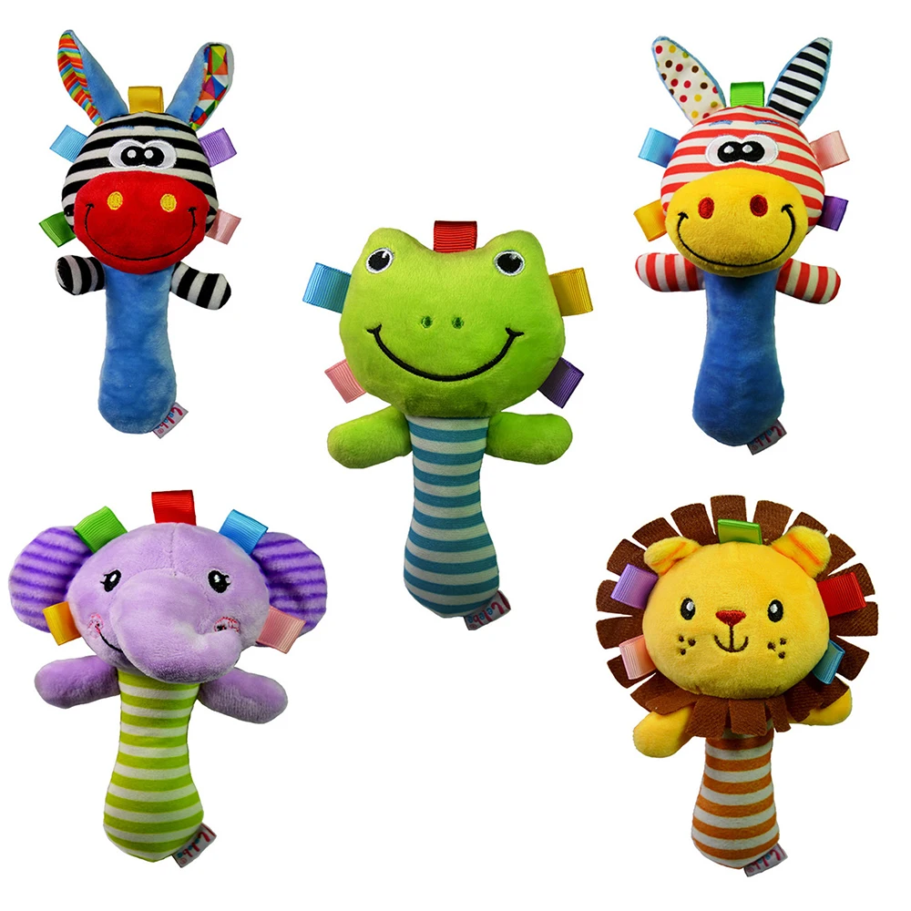 Drop ship Baby Rattles Baby Toys Cute Cartoon Animal Hand Bell Rattle Soft Toddler Plush Mobiles Toys 0-12 Months