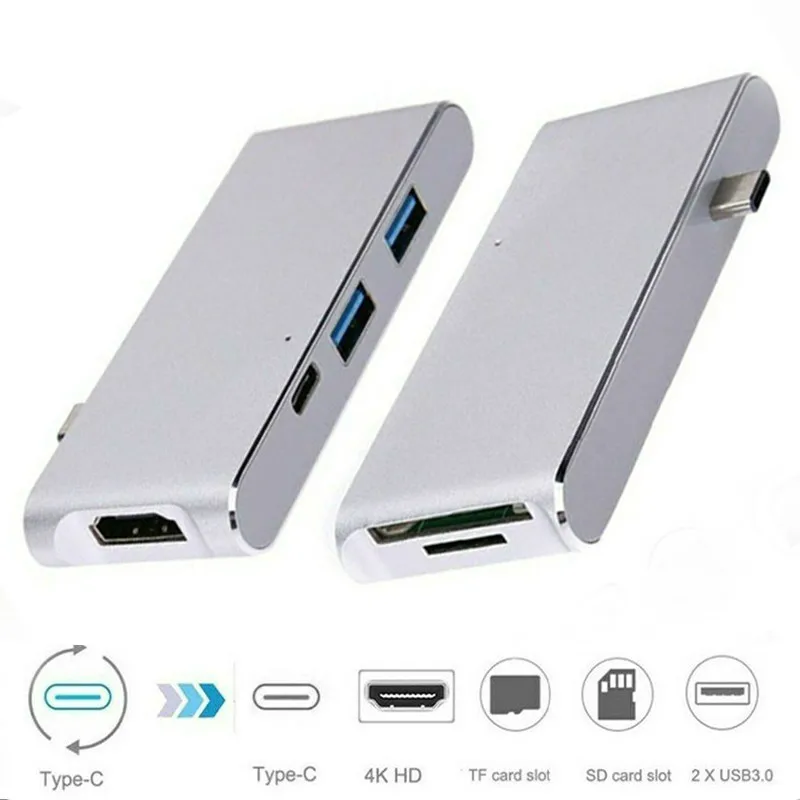 Basix usb type c концентратор с HDMI 4K адаптер+ 2 порта USB 3,0+ SD TF кард-ридер+ разветвитель type C зарядный концентратор для MacBook Pro usb-концентратор