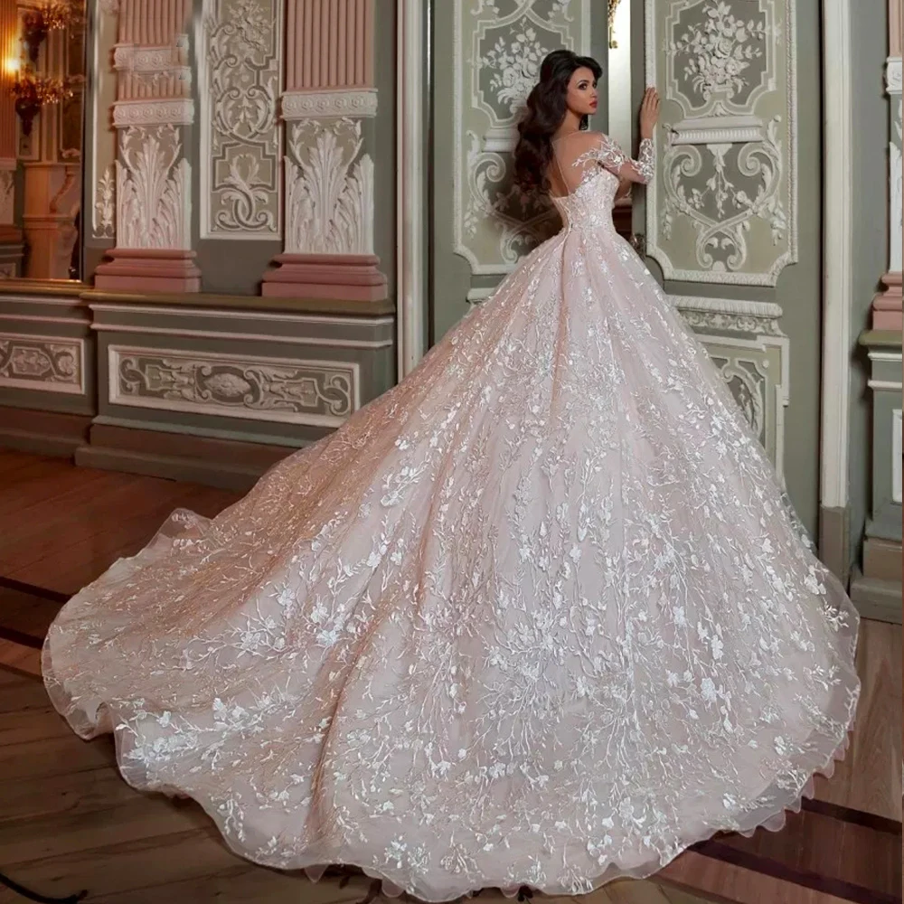 Vestido de noiva 2020 Свадебные платья бальное платье с длинными рукавами кружевные свадебные платья Часовня Поезд Свадебные платья для любимой