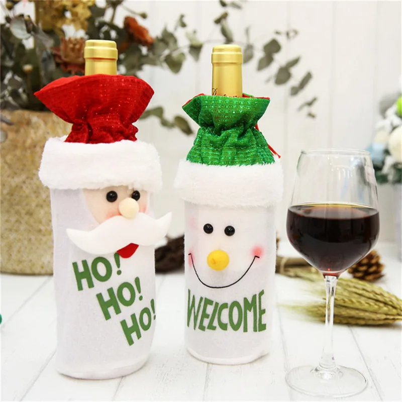 

1PC Christmas Decorations For Home Santa Claus Snowman Gifts Wine Cover Dinner Party Table Decors Party Supplies