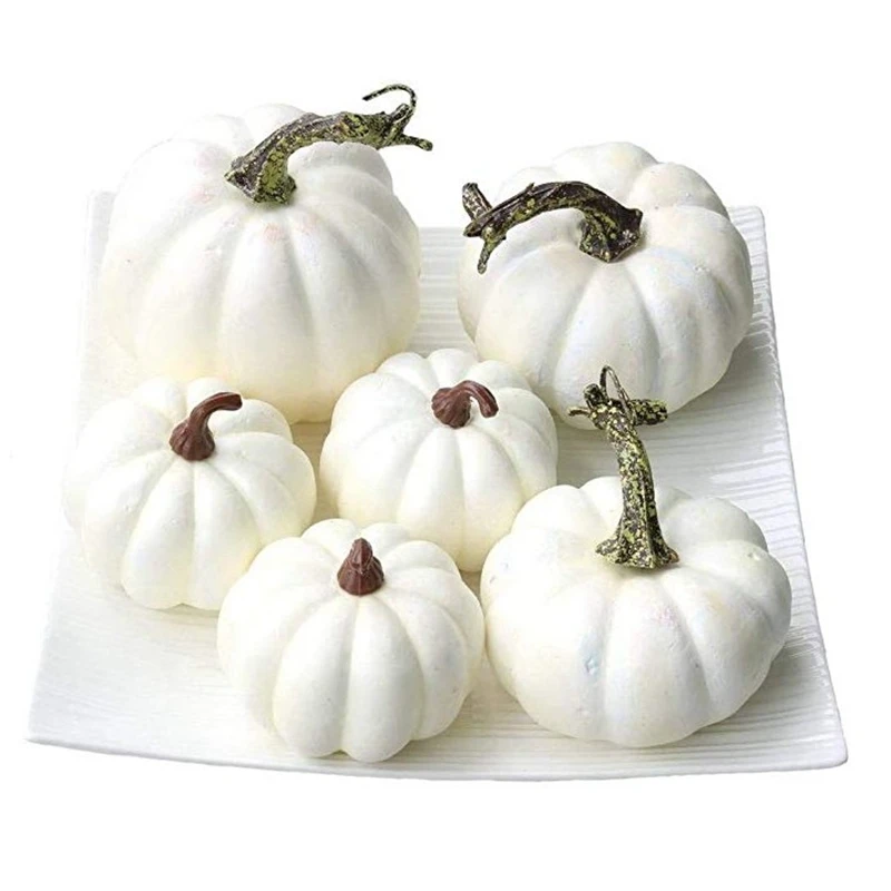 AFBC 6 PCS Fake White Pumpkin Autumn Fall Halloween Christmas Decoration Autumn Thanksgiving Decoration Harvest Decoration and D